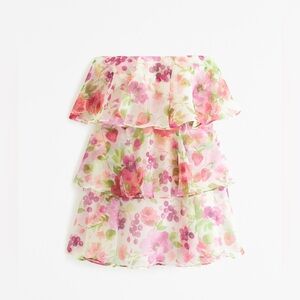 NWT Abercrombie Organza Tiered Strapless Dress - Floral Print